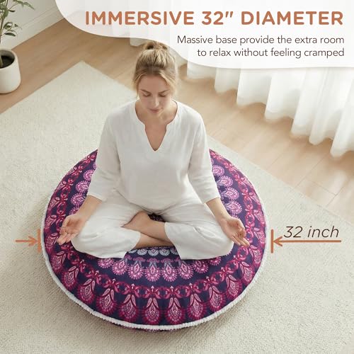 Codi Meditation Floor Pillow Set of 2, Round Large Pillows Seating for Adults, Bohemian Mandala Circle Cushion for Outdoor Fireplace Yoga Living Room, 32 Inch, Memory Foam Added, Purple Orchid NEW - Image 3
