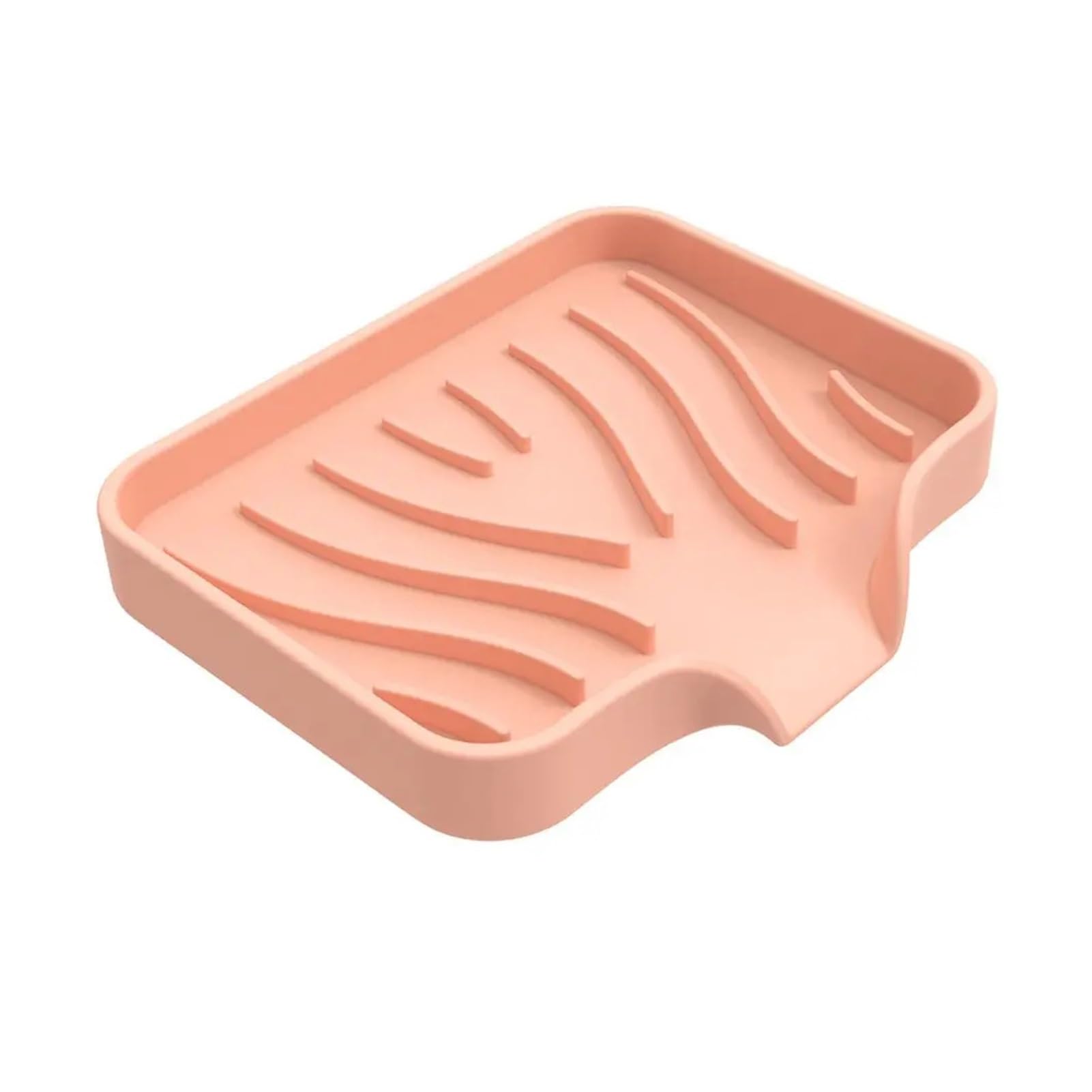 Silicone Kitchen Sink Tray, Soap Dish Holder with Built-in Drain Lip for Sponge Brush(Pink)