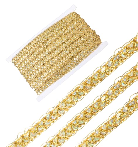 Gold Sequin Trim 14.3 Yards*1.5 Inch Flat Bling Gold Ribbon Trim Metallic Glitter Ribbons for Sewing Crafts DIY Clothing Dress Christmas Decor
