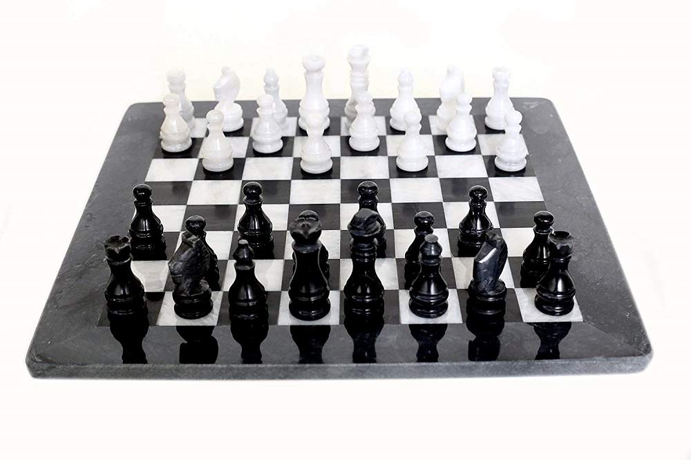 Scacchiera in Marmo Nero Maya e Bianco con Scacchi White Black Marble Chessboard 40x40
