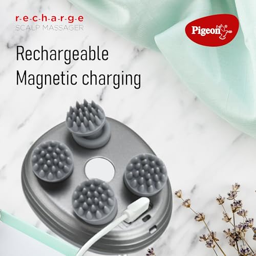 Image of Pigeon Scalp Massager, Rechargeable Electric Head Massager for Body Pain Relief, Stress Relief, Hair Growth, Deep Clean & Relaxation, Silicon Kneading Points with Detachable Head