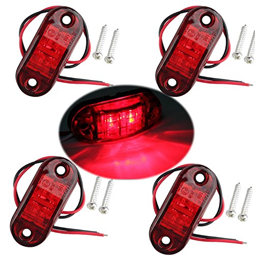 Futheda 4 pcs Rouge IP65 12 V/24 V Ovale LED latérales Feux de gabarit Avant Feux arrière Lampes Universel Indicateur de Position pour Camion remorque Van Caravan Camion de Voiture Bus Bateaux