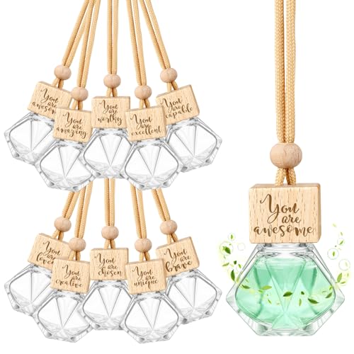 Funnymoom 20 Pcs Employee Appreciation Gifts Bulk Empty Car Diffuser Air Freshener Ornament Hanging Glass Essential Oil Bottle Thank You Gift for Staff Teacher Students Nutritionist