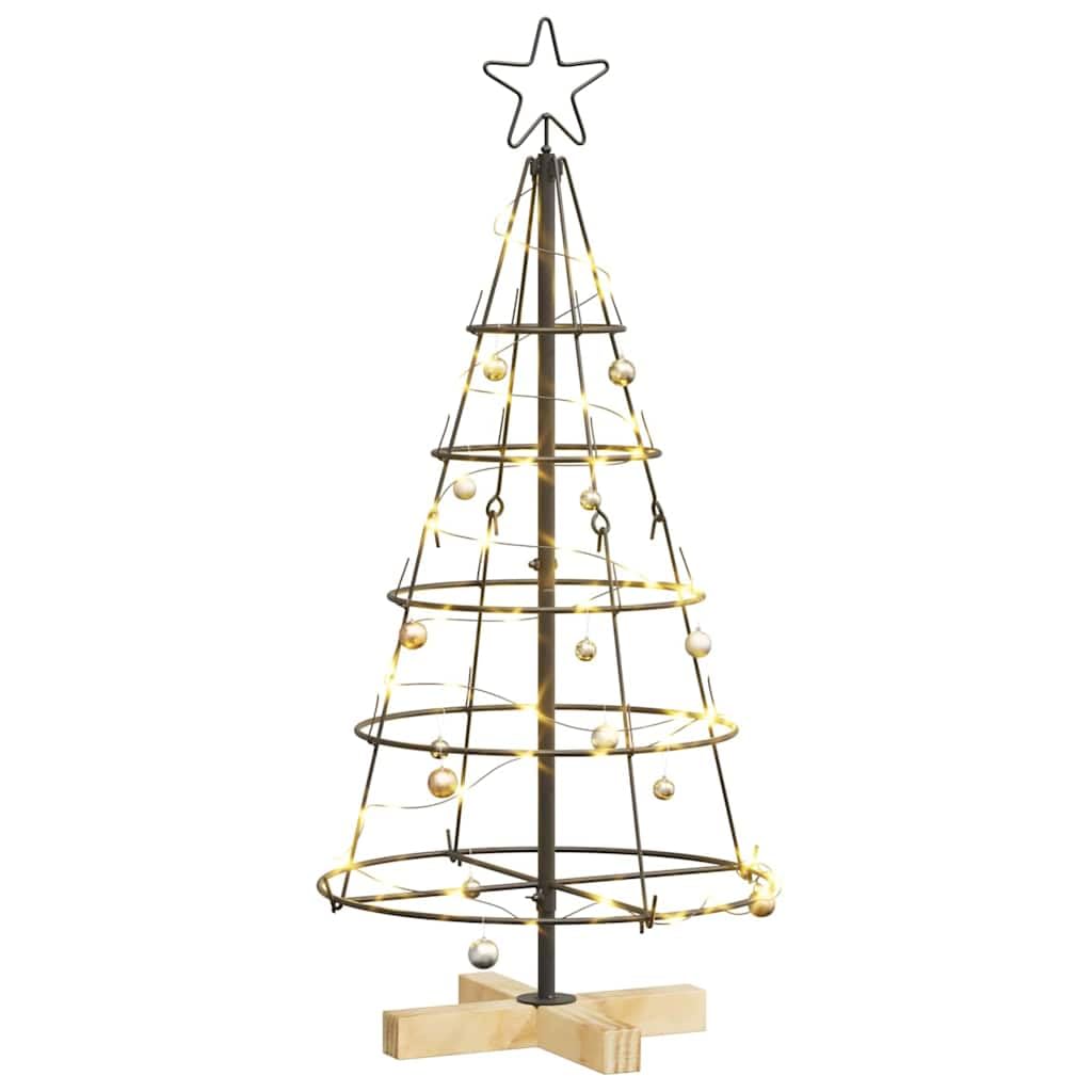 Albero di Natale a forma di cono, nero, 90 cm, in acciaio, con supporto in legno di pino, stabile, per soggiorno e esterni protetti, decorazione natalizia moderna, salvaspazio e realistico