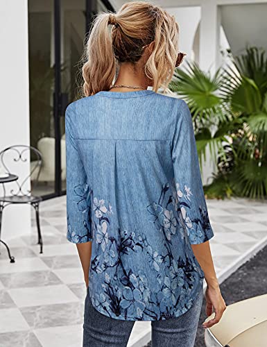 Gaharu Dames blouse 3/4 mouw elegante V-hals tuniek shirt top vloeiend los longshirt tops - Image 4