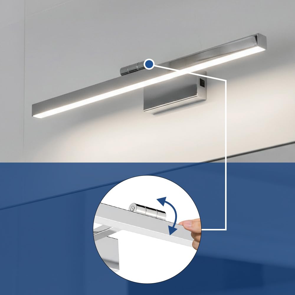 LED Spiegelleuchte für Bad – Wasserdicht Badezimmer Lampe Chrom | über dem Spiegel/Bild 55cm mit Schalter und Drehbarem Kopf – 12W 850lm 4200K Neutralweiß – Wandleuchte IP45 – Horoz