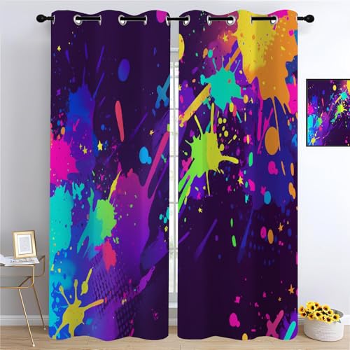 YUEAHOL Patrón de Estrella Termicas Ventana para Infantil 2 Piezas con Ojales, Grafiti Colorido 3D Patrón Cortinas Opacas Habitacion Salón Dormitorio Decoración de La Ventana 234 x 230 cm