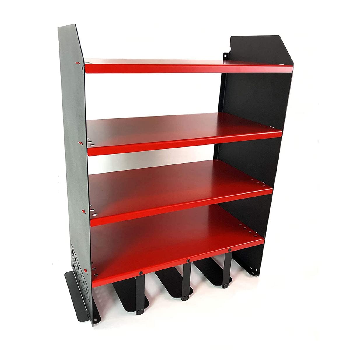 Megamaxx Red Power Tools Storage Charging Station With 4 Tool Hanging Capacity And 4 Shelf - Wall Mount Toolbox Rack Cabinet For Home, Workshop, Diy Garage Hand Tools Organiser (Red)