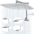 G-Promise All Metal 14 Inch Rain Shower Head with 16 Inch Adjustable Extension Arm | High Pressure Rainfall Showerhead | Luxury Modern Look Rectangular Large Waterfall Showerhead (Chrome)