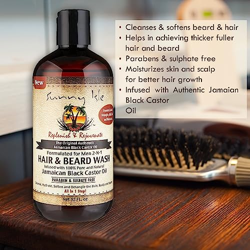 Sunny Isle Jamaican Black Castor Oil 2 In 1 Hair & Beard Wash For Men, Black, 12 Fluid Ounce #TOP2
