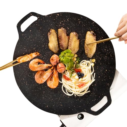 Smokeless Korean Grill Pan - Round Nonstick Induction Griddle Pan, Stovetop BBQ Pan | Heat Conducting gass Stove Cast Iron Griddle Tray, Seasoned Barbecue Grilling Pan for Induction Kitche Outdoor