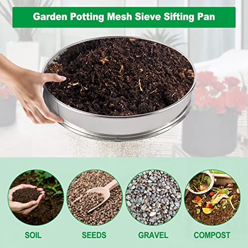 Patioer Garden Potting Mesh Sieve Sifting Pan - Stainless Steel Riddle - Mix Soil Filter - With 4 Interchangeable Mesh Sizes (3, 6, 9, 12Mm) #TOP5