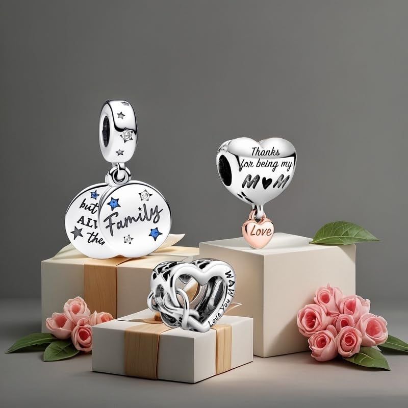 Image of Mom Family Charms Bead for Bracelets and Necklaces Jewelry Charm for Women Valentine Mother's Day
