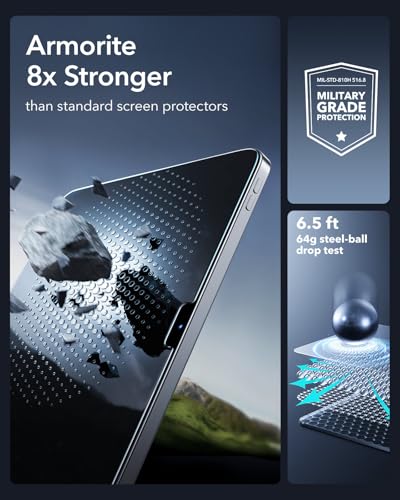ESR 2 Pack Armorite Screen Protector for iPad Air 11 Inch M3/M2 (7th/6th Generation, 2025/2024), 9H Hardness Tempered Glass Screen Guard with UltraFit Tray, Military Grade, HD Clarity 6 51tjh60IuQL