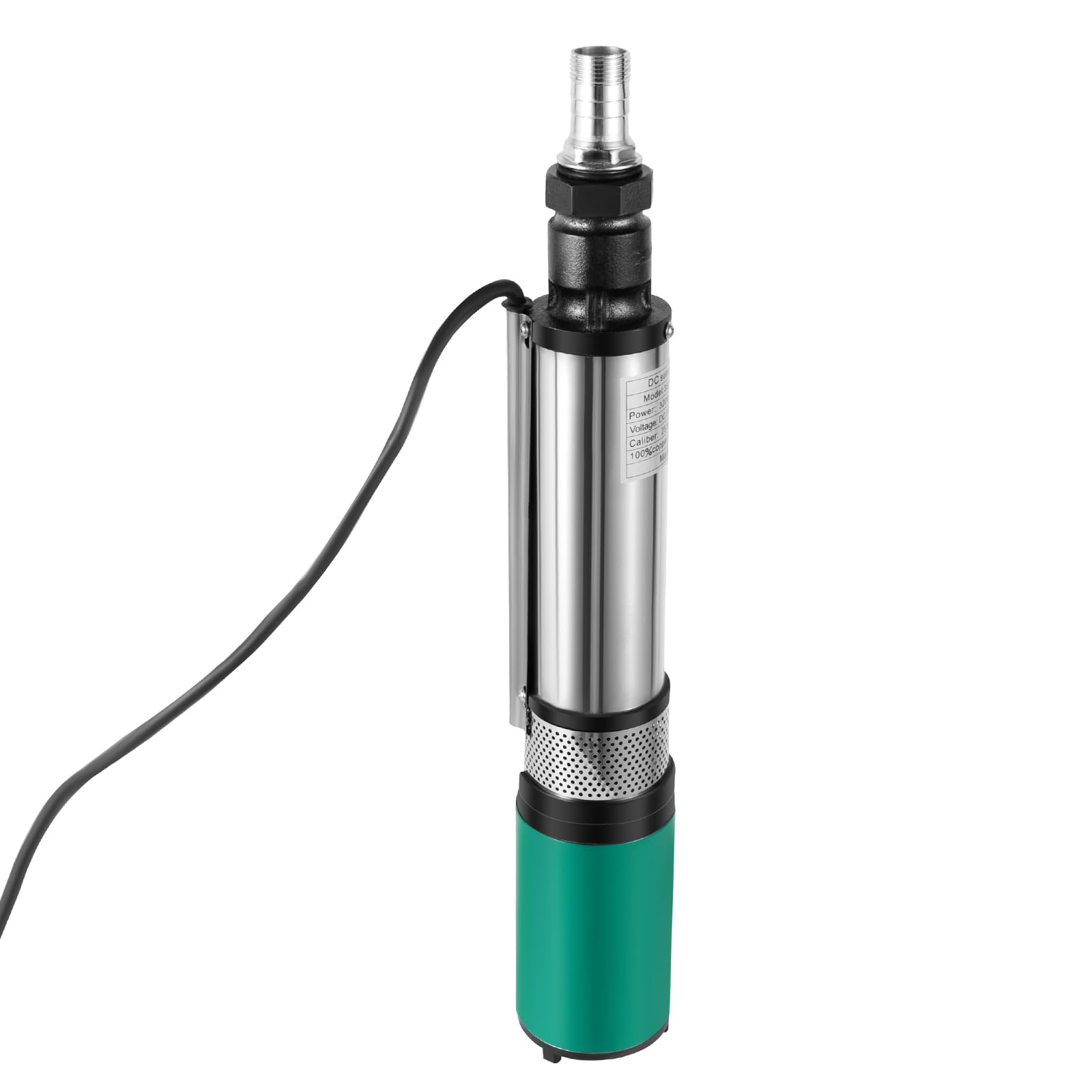 Bomba sumergible para pozos profundos, de acero inoxidable, 320 W, 3000 L/h, caudal de 25 m, IPX8, con filtro de suciedad y cable de conexión de 16 m, energía solar