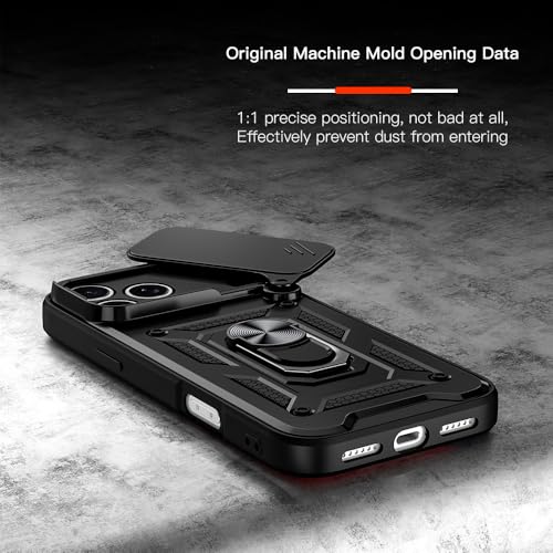 Image of SPAZY CASE Realme P4 Back Cover | Heavy Duty Hybrid Case with 360 Degree Rotating Finger Ring Holder + Slider Shutter Camera Protection Case for Realme P4 - Black