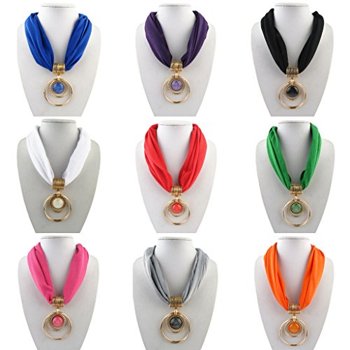 Short Scarf Alloy Vintage Faux Crystal Hoops Pendant Collar Chain Necklace Soft3