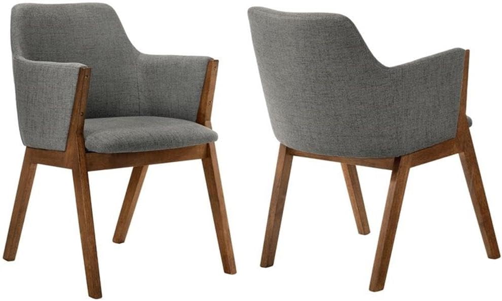 Armen Living Renzo Fabric Wood Dining Side Chairs-Set of 2, 18" SH, Charcoal/Walnut - Thumbnail 2