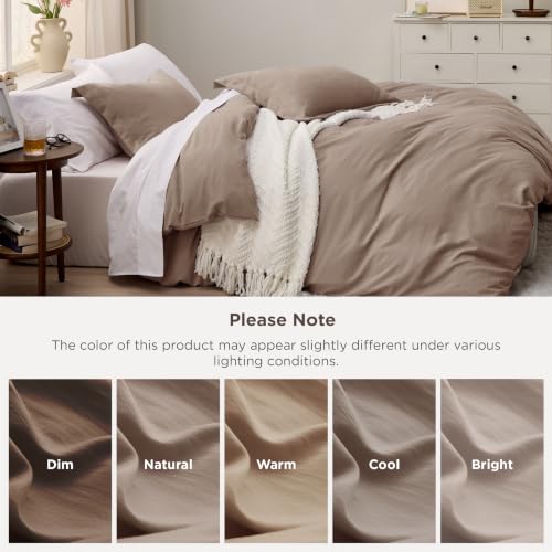 Image of Bedsure Prewashed Duvet Cover Full, Cotton-Like Soft Bedding Set, Khaki | Ultra Soft, Relaxed Texture, 80 inchx90 inch Breathable Comfort, Hidden Zipper, 8 Corner Ties, Easy Care, OEKO-TEX, Year-Round Use