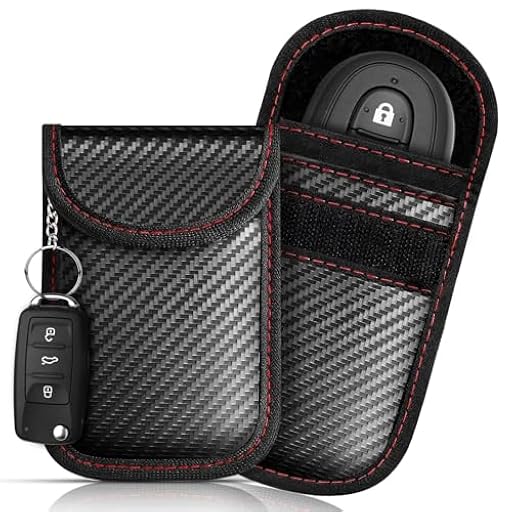 Omnikryp 2 Piezas Bolsas para Llaves de Coche, Bolsa para Llaves de Coche de Fibra de Carbono, Estuches de Llave Bloqueo de Señal de Seguridad con Llavero, para RFID Protección Antirrobo (Negro) | Ya disponible en tu tienda friki favorita! En mundofriki.es!