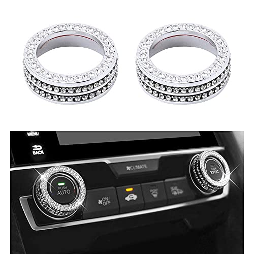 1797 Compatible AC Knobs Caps for Honda Accessories Bling Interior Parts Civic 10th Coupe Hatchback Type R Air Conditioning Control Decals Stickers Cover Decoration Men Crystal Zinc Cute Silver 2 Pack