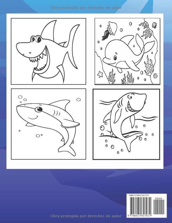 Miniatura 2 de Libro para colorear de tiburones niños de 4-8 años Tiburón Blanco Varios Diseños Impresionantes imágenes de tiburones para colorear. (Spanish