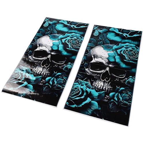 Image of Blueshyhall 2PCS Car B-Pillar Vinyl Decals, Skull Skeleton Personalized Vehicle Door Pillar Sticker, Waterproof Sun Protection Scratch Cover