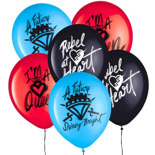 Disney Descendants 4 Latex Balloons - 12 (6 Pieces) - Eye-Catching Design with Confetti Perfect for Themed Events Birthday Parties and Celebrations