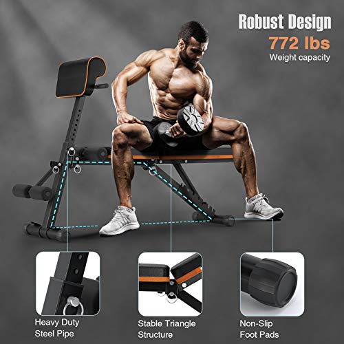 PERLECARE Adjustable Weight Bench for Full Body Workout - All-in-One Durable Exercise Bench Holds up to 772 lbs, Foldable Flat/Incline/Decline Workout Bench with Two Exercise Bands for Home Gym