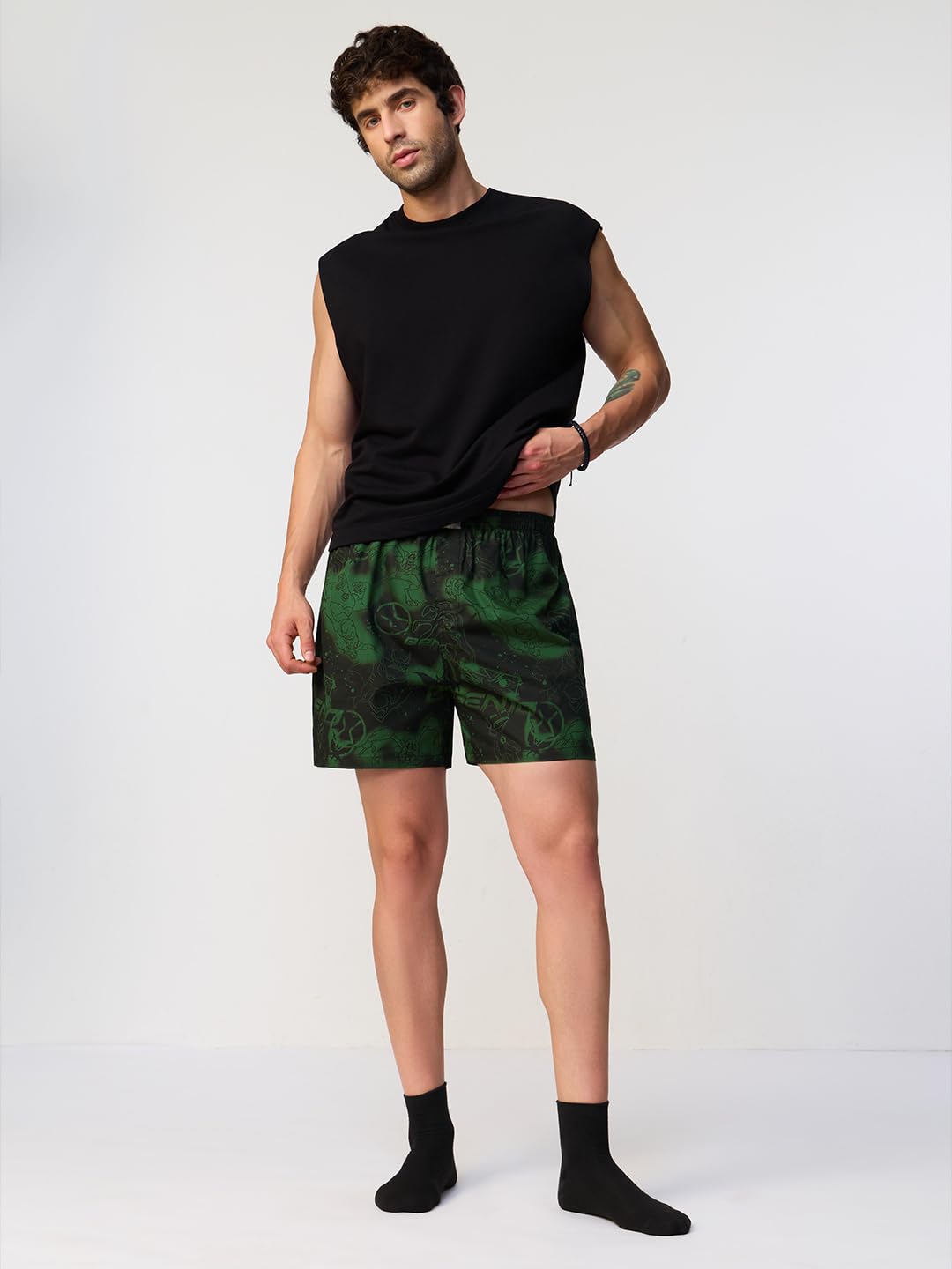 The Souled Store Ben 10: Aliens Uomini e Ragazzi Elastico in Vita Nero e Verde Stampa Grafica Cotone Vestibilità Regolare Personaggio Licenza Confortevole Everyday Boxer Shorts