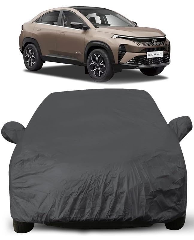 Image of Autofact Car Body Cover for Tata Curvv | Triple-Stitched, Windproof with Buckle Belt, Elastic Hem, UV Protection, Scratchproof & Dustproof, Soft Feather-Like Fabric for All-Weather Protection (Grey)
