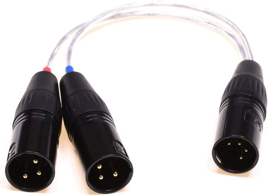 XLR Cable - Dual 3-Pin Female to 4-Pin Male Balanced Audio Headphone Adapter, 20CM, Clear Silver Plated Shield