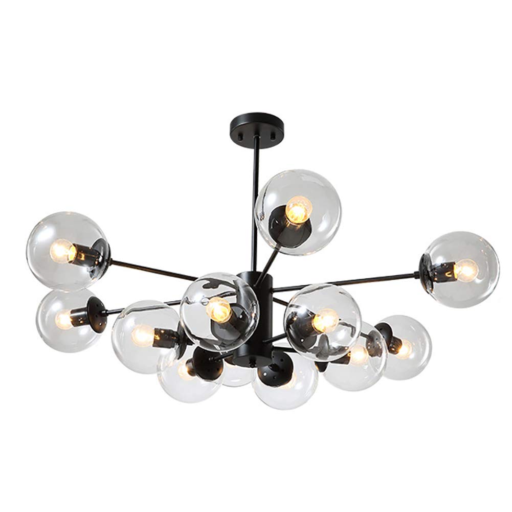 CSDM.AI 8/10/12 Light Bedroom Ceiling Lights, Modern Transparent Glass Lampshade Chandelier With Adjustable Black Body, Size 90×46cm,12heads,clearcolor