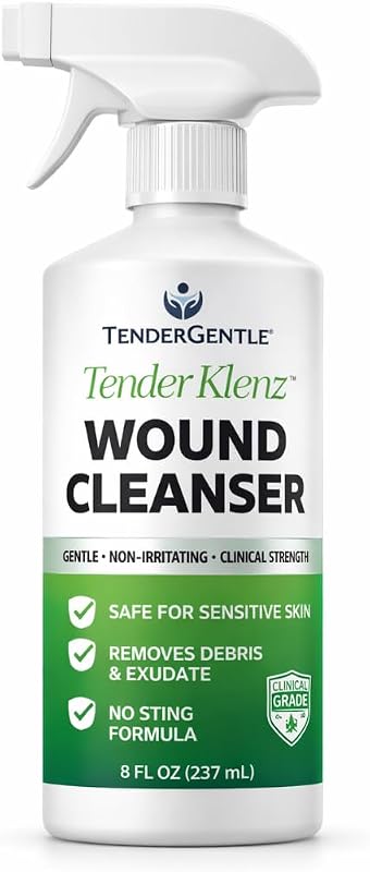 Wound Cleanser Spray, 8 oz - Wound Wash for Cleaning Wounds - No Rinse Solution with Adjustable Nozzle - Good for Sensitive Skin