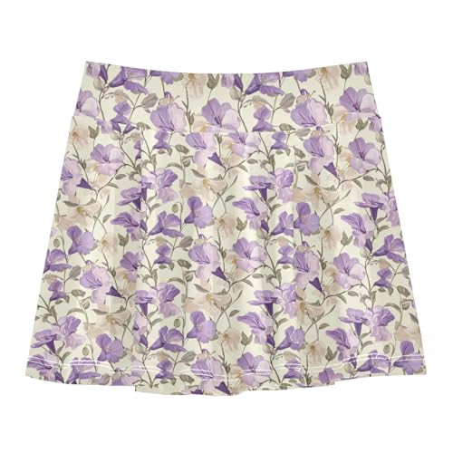 Oriental Florals Tennis Skirt for Girls with Built-in Shorts Pleated Skirt Kids with Pockets Flowy Girl Skort
