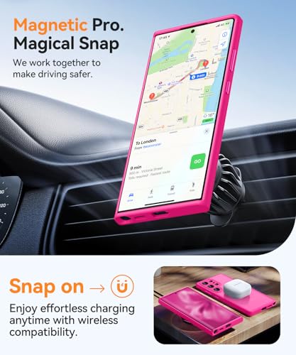 Image of CANSHN Designed for Samsung Galaxy S22 Ultra Case [Full Camera Protection] [Compatible with MagSafe] Translucent Matte Shockproof Protective Phone Cover 6.8 Inch - Hot Pink