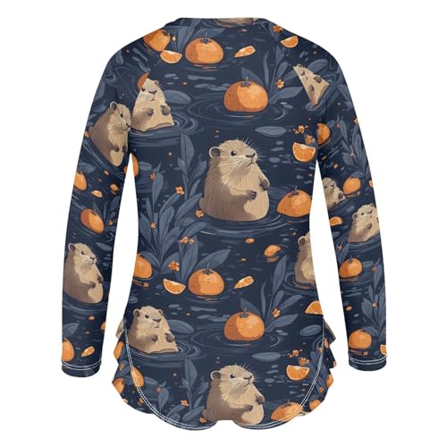 ALAZA Otter Orange Fruit Flower Girls One Piece Swimsuit Long Sleeve Rash Guard Swimsuits UV 50+ Swimwear Zipper3