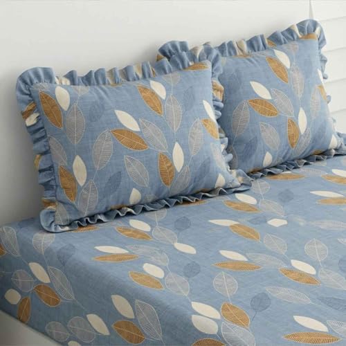 Image of Dream Weaverz- Polycotton Printed Double Bed Size Fitted Elastic Bedsheet,2 Pillow Cover,260 Thread (72 inch x 78 inchx7 inch) Home, Bedroom (Blue-2, King)