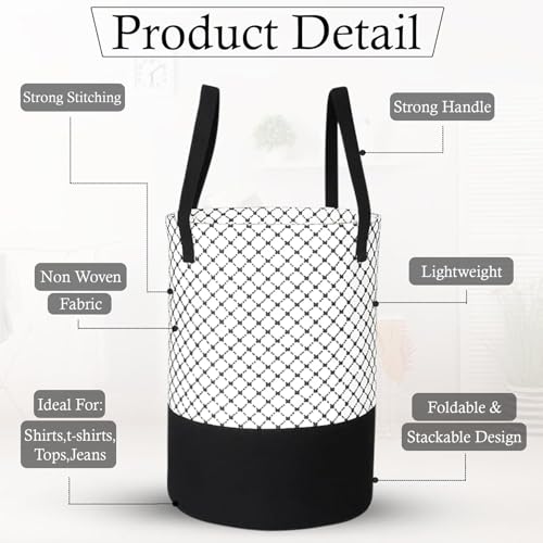 Image of GLUN Non-Woven Laundry Bag, Waterproof Round Shape Pack of 1 Polka Dot Printed Storage Bag, Lightweight & Durable Bag for Toys, Clothes, Stationery Items, Space Saving Design