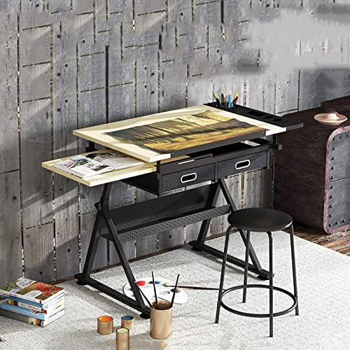 Professional Drafting Desk, Wooden Drawing Table Adjustable Height Drafting Desk Drawing Table Tiltable Tabletop(