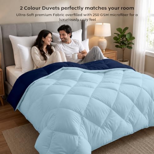 Image of AYKA Reversible Comforter 220 GSM Microfiber Reversible AC Comforter /Blanket for Winter /Quilt /Duvets for King Size Double Bed Comforter (90 * 100, SkyBlue & Navyblue)| TC - 220