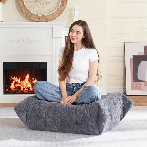 Image of HABUTWAY Bean Bag Ottoman,Memory Foam Foot Rest,Ottoman,Grey | Fireside Chair Ottoman,Memory Foam Lazy Bean Bag Sofa for Living Room,Bedroom,Dorm,Office