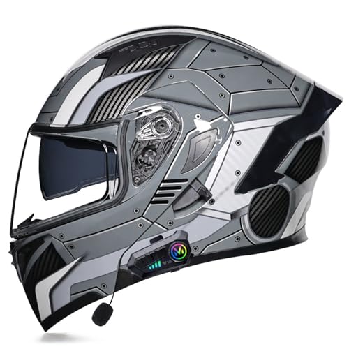 XYLGJYT Casco de Moto con modulo Bluetooth,Casco Integral abatible,Homologado Dot/ECE,Capa Acolchada EPS,Casco Street Bike Doble Visera,Diseño con ventilacion,para Hombre Mujer,G-M(54~55cm)