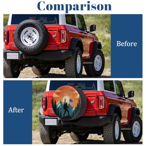 Image of Silhouette American Flag Spare Tire Cover Wheel Covers Protectors Waterproof Dust-Proof Universal Fit Trailer, RV, SUV and Many Vehicle 16 Inch,C-09