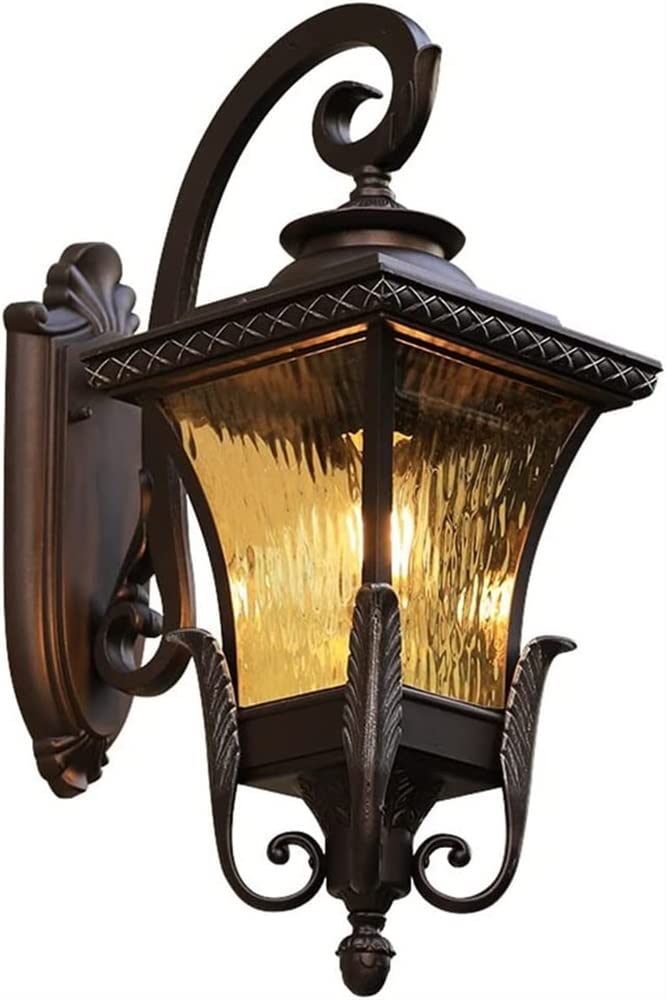 HELCEKOU Retro Wall Lamp Outdoor Antique Lantern Lights Rustic Brown Courtyard E27 Porch Sconces Garden Mounted Foyer Balcony Night Light