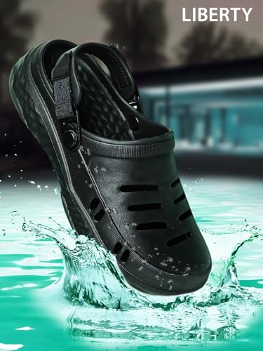 Image of Liberty A-HA BEACHRIDE Clogs for Men, Light Grey, Black & Dark Green | Casual Slip-On Slingback Clog for Walking & Outdoor Use | Solid Pattern, Trendy Stylish Fashionable Sandals with Lightweight