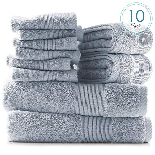 Image of Hearth & Harbor Bath Towels for Bathroom - 100% Ring Spun Cotton Luxury Bathroom Towels - Ultra Soft & Highly Absorbent, Bath Towels Set of 10 - Ice Blue