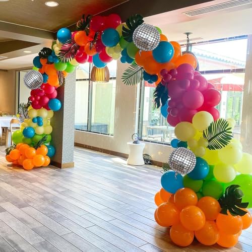 Image of Tropical Balloons Garland Arch Kit, 130Pcs Hawaii Balloon Arch Kit, 18 10 5 Inch Summer Green Hot Pink Orange Yellow Balloons, Hawaii Party Decorations for Swimming Surfing Beach Party Birthday