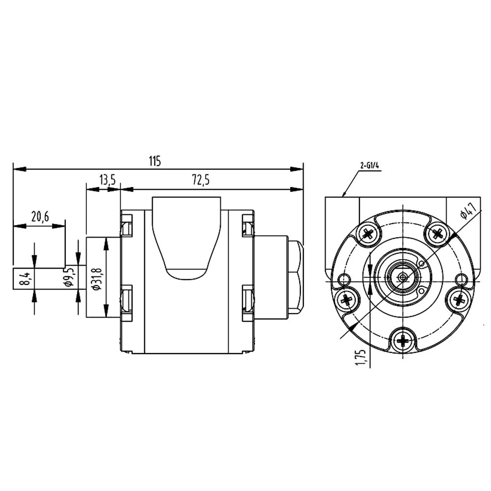 Motor Neumático Tipo Paleta, Motor Neumático, Rotación Hacia Adelante/Atrás, 6000 Rpm 370W