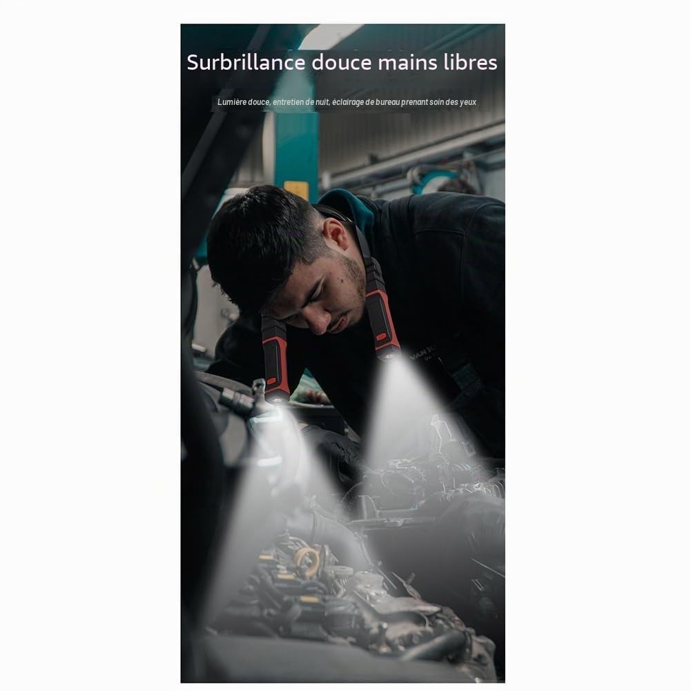 Lampe de cou détachable rechargeable, lampe de travail LED avec base magnétique, lumière de mécanicien mains libres, autour du cou